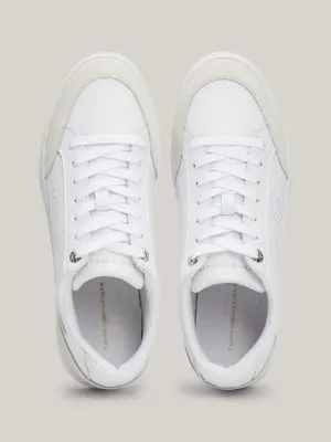 Baskets en cuir multitextures TH Monogram | Blanc | Tommy Hilfiger