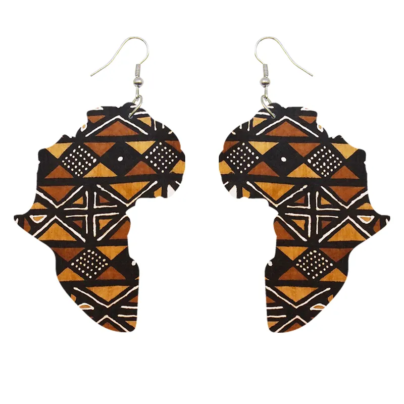 Boucles d'oreilles continent africain Marron Mud