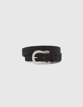 Ceinture noire cuir velours boucle gravée python Femme