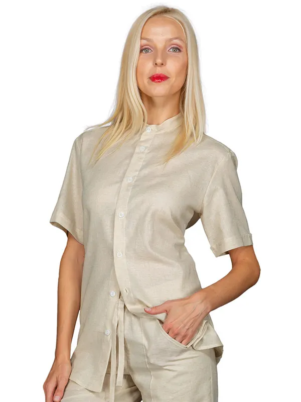 Chemise de Serveuse Manches Courtes Femme En Lin Detroit