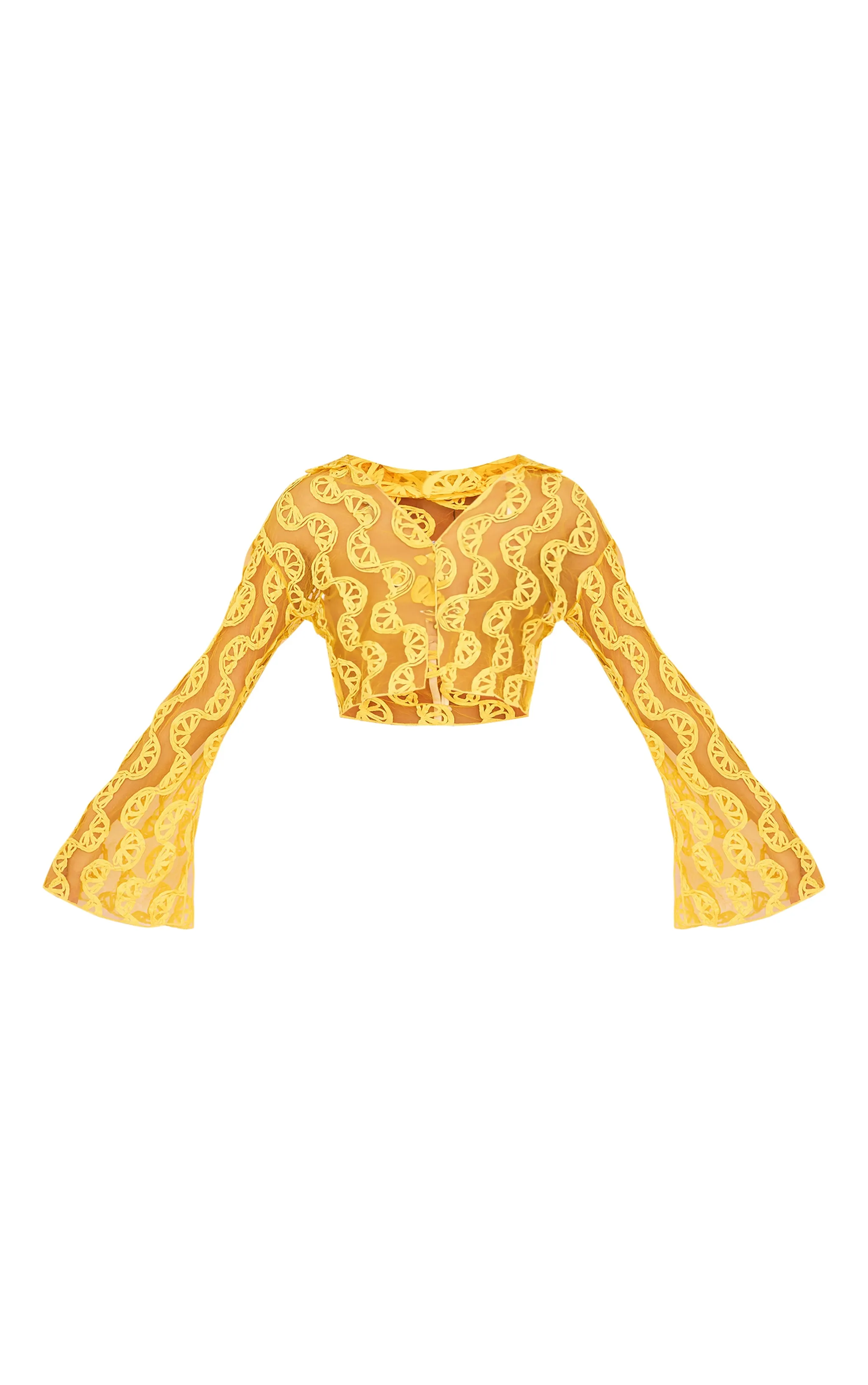 Chemise en mousseline de soie jaune citron à broderies