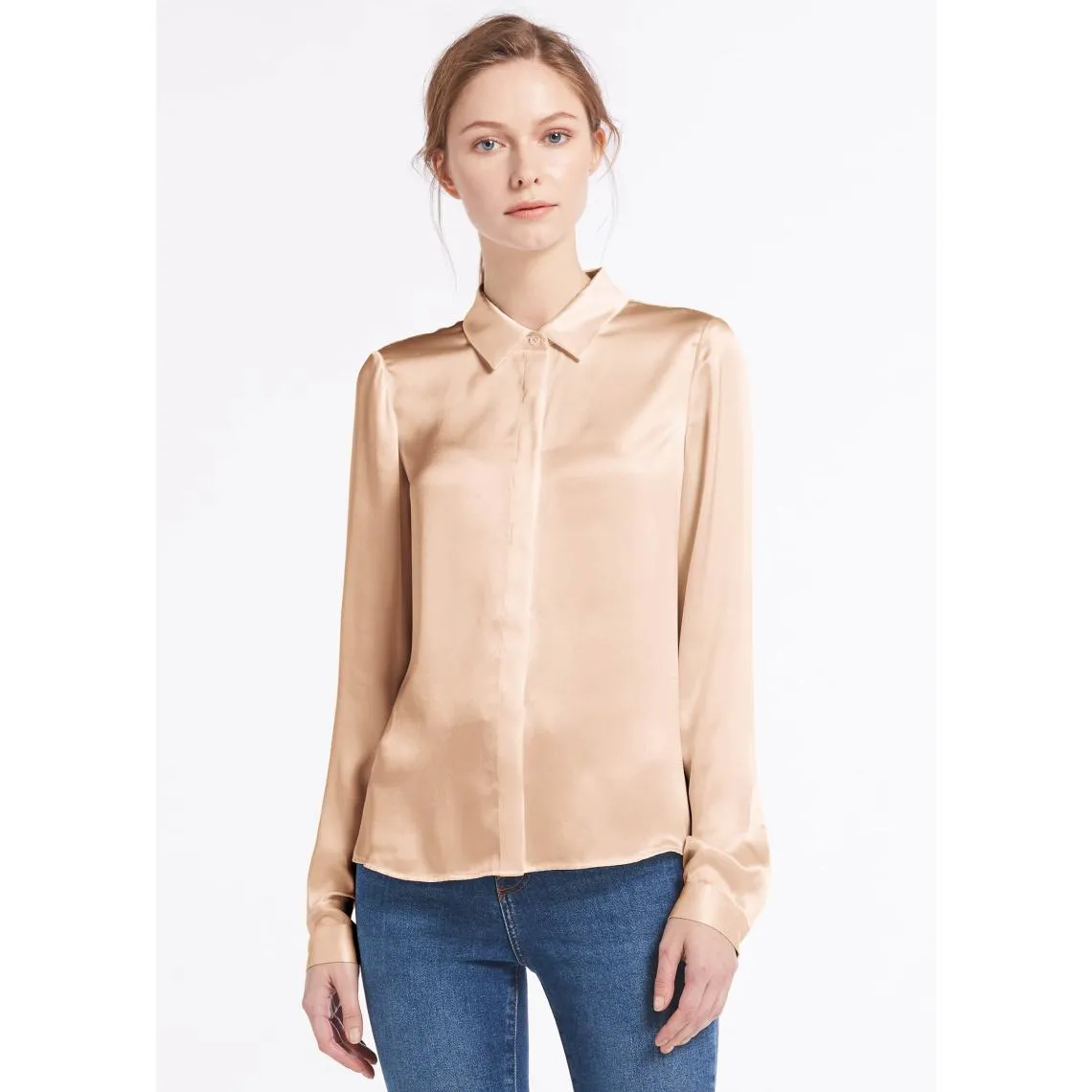 Chemise en soie boutonnée Beige | 3 Suisses