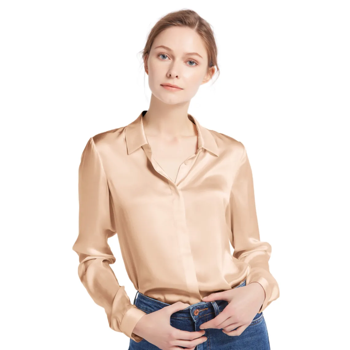 Chemise en soie boutonnée Beige | 3 Suisses