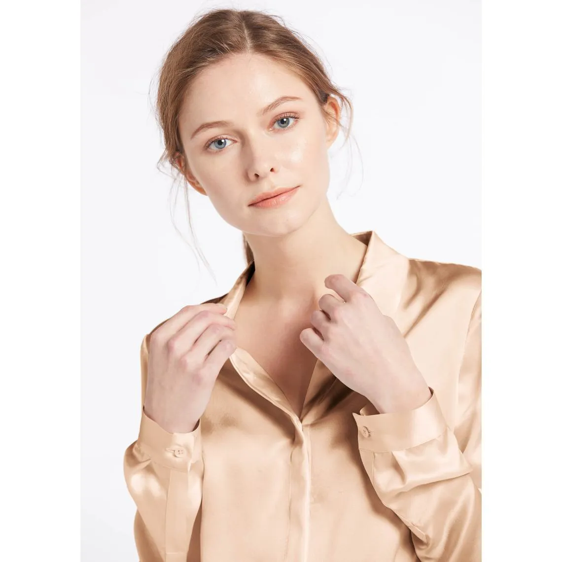 Chemise en soie boutonnée Beige | 3 Suisses