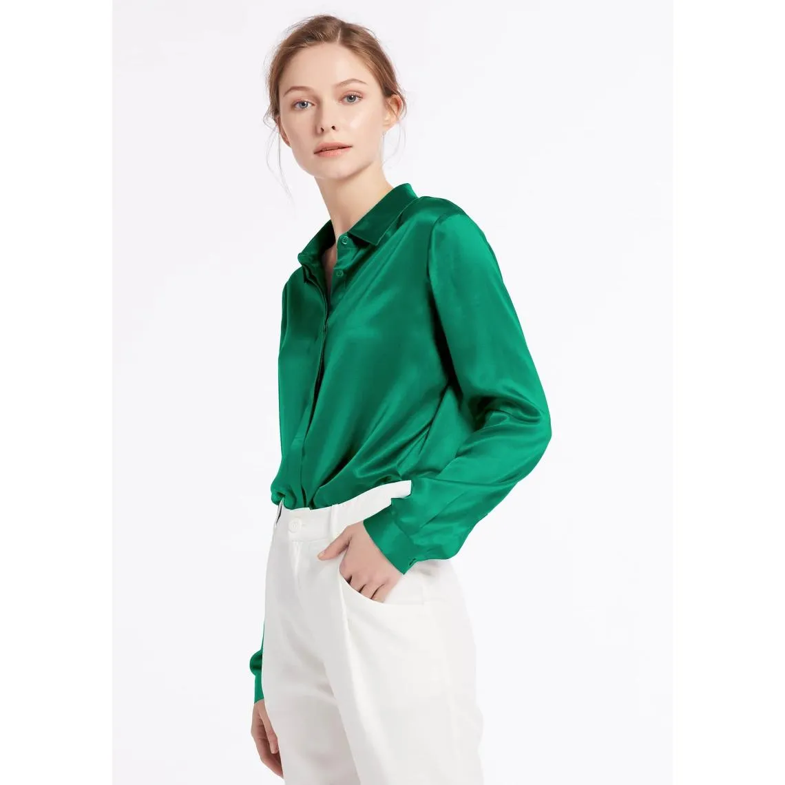 Chemise en soie boutonnée Vert  | 3 Suisses