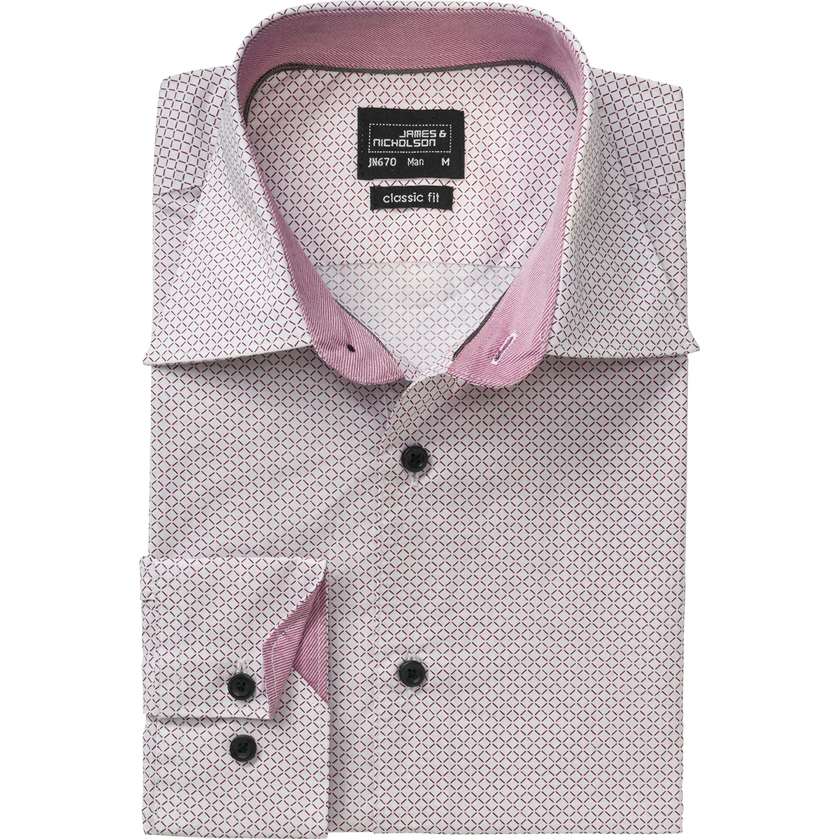 chemise manches longues - JN670 - HOMME - blanc - rouge - motifs fins 