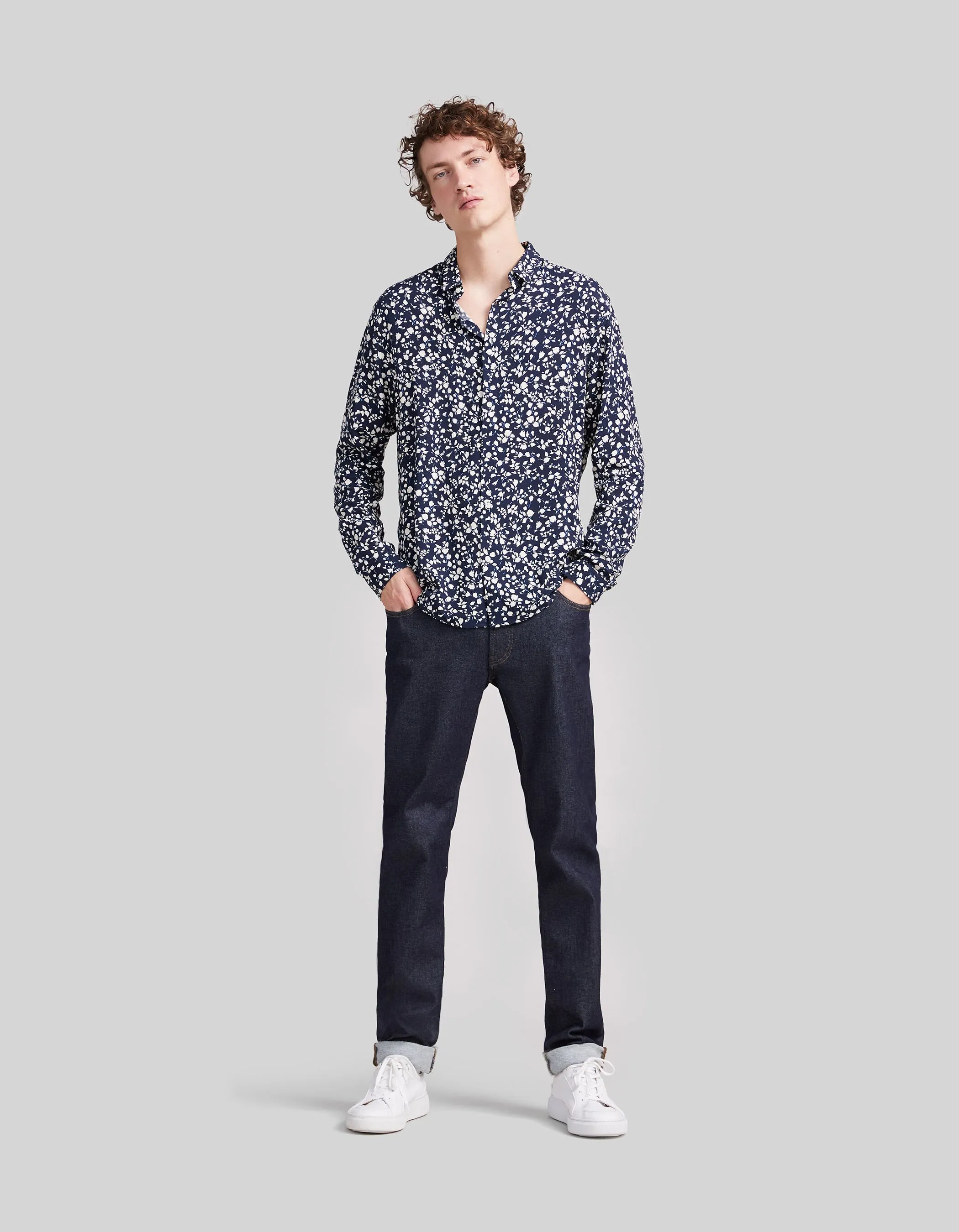 Chemise SLIM marine LENZING™ ECOVERO™ motif fleuri Homme