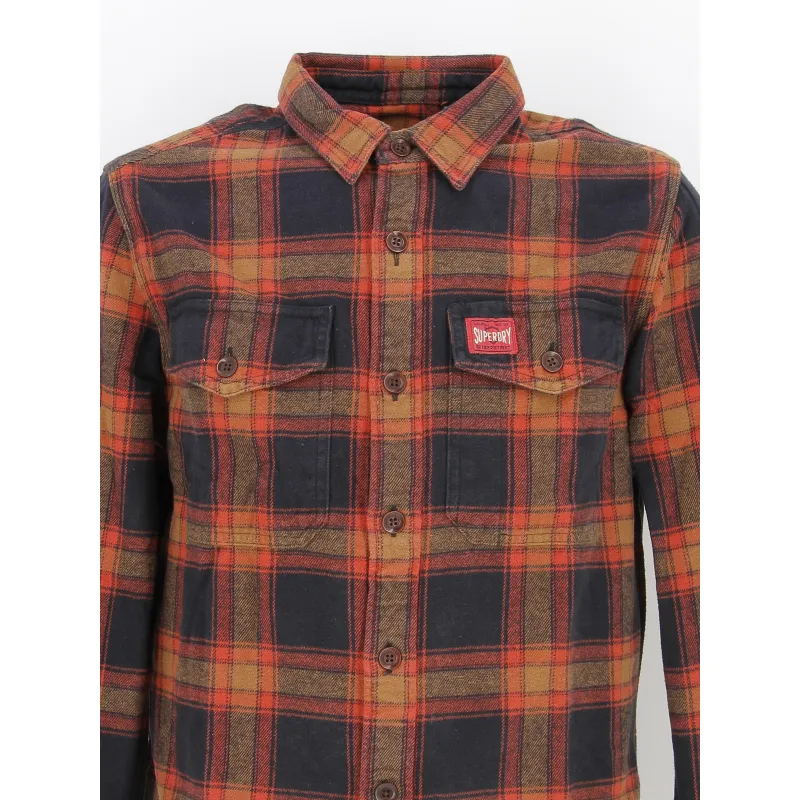 Chemise à carreaux worker orange noir homme - Superdry | wimod