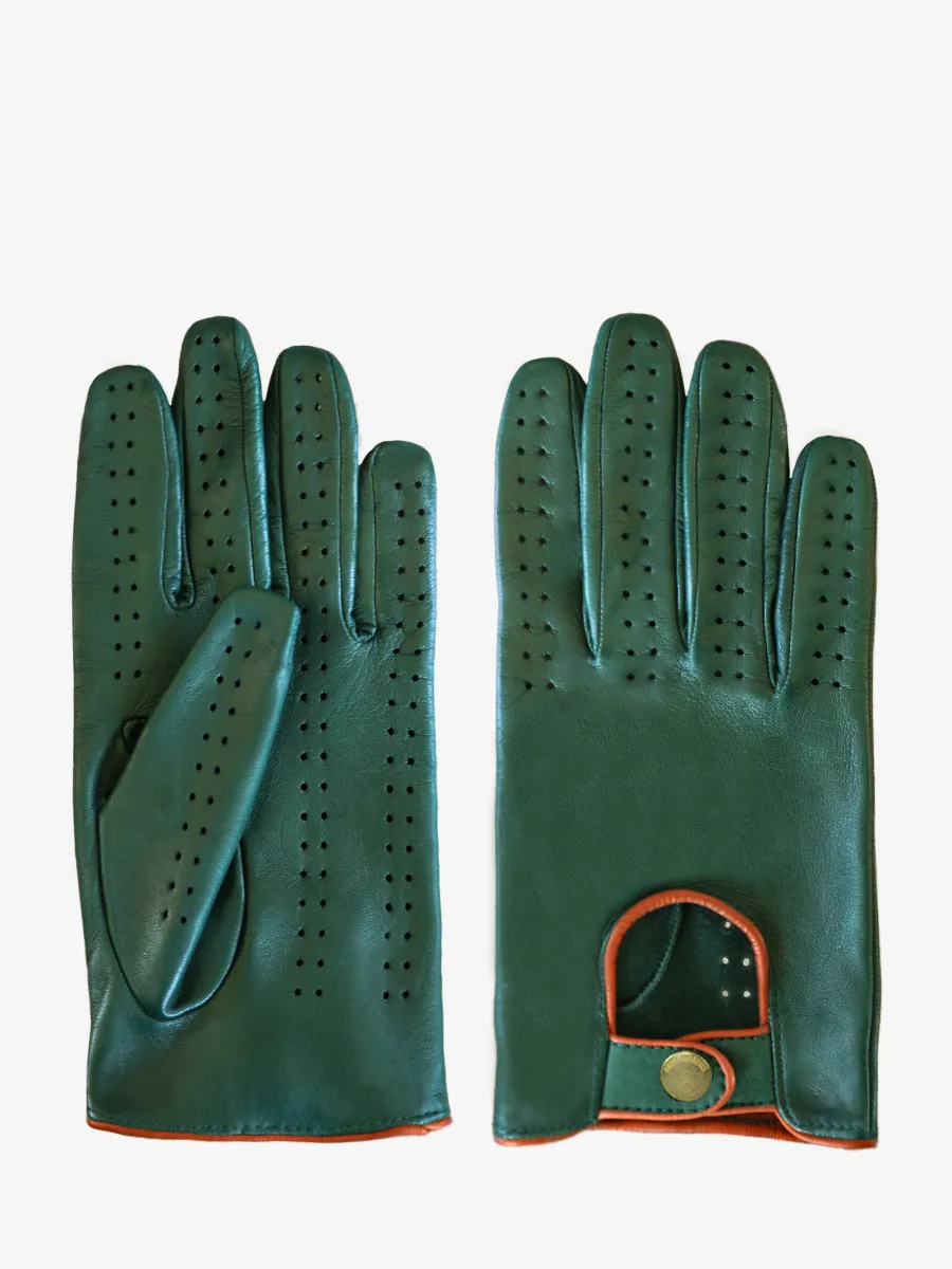 GANTS EN CUIR VERT FONCÉ FEMME Gant Pilote Femme - Vert foncé / Naturel