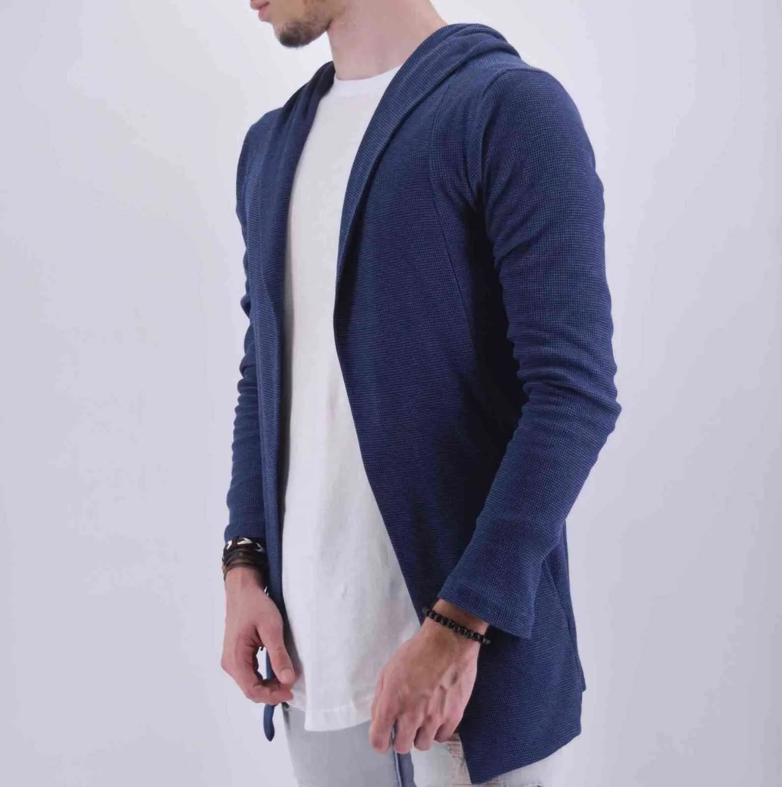 Gilet cape à capuche Bleu Oversize Homme | Mode Urbaine