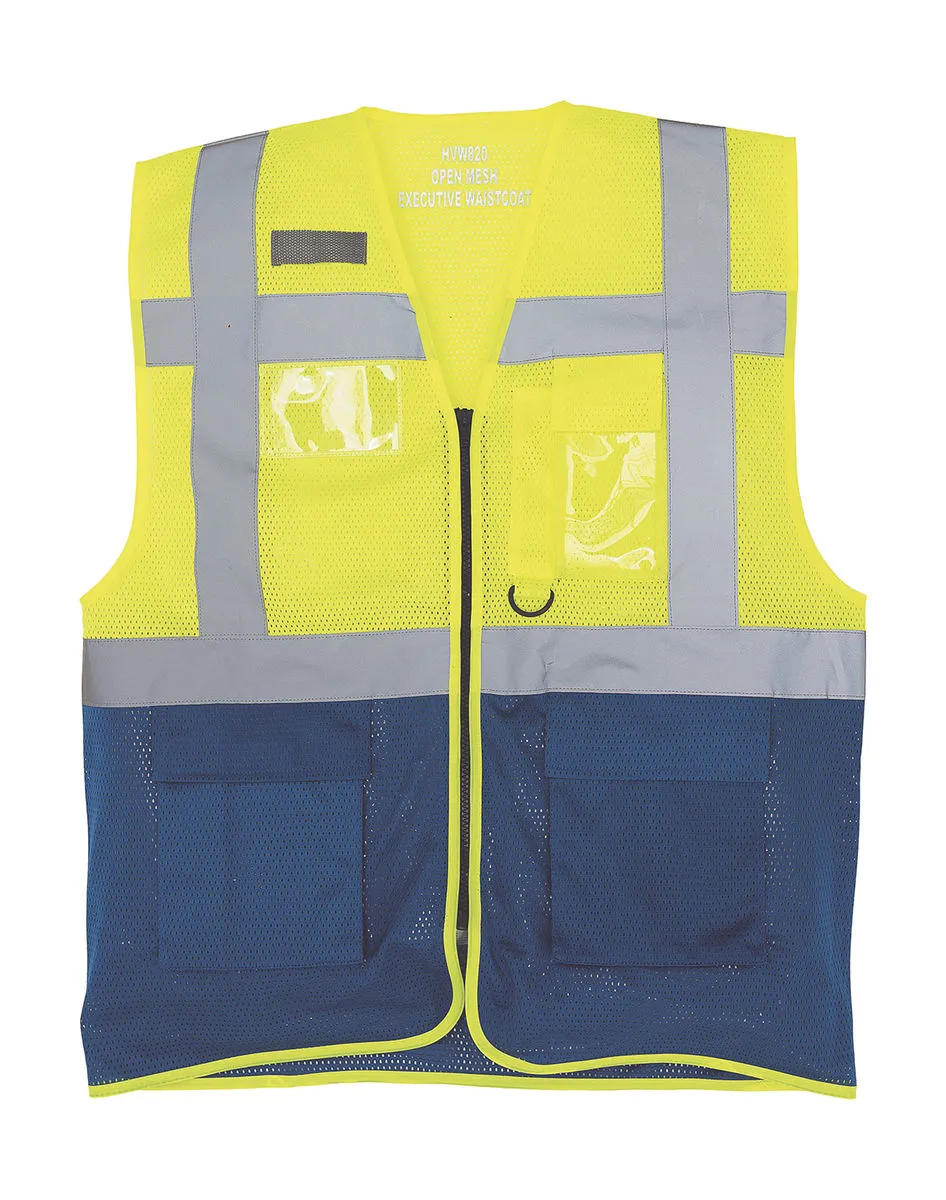 Gilet de sécurité zippé maille - jaune fluo et bleu roi - HVW820 