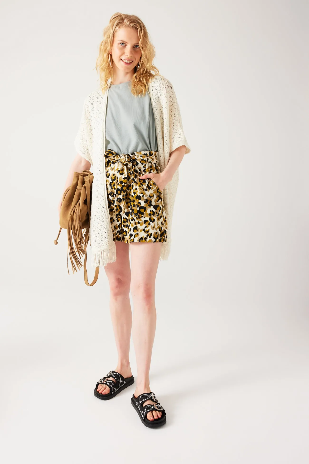 Gilet kimono en crochet Femme - Ecru