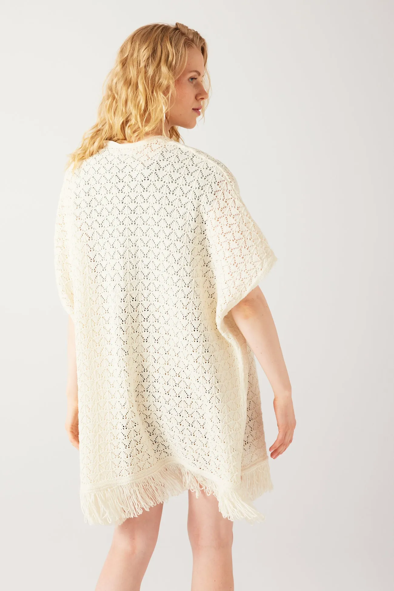 Gilet kimono en crochet Femme - Ecru