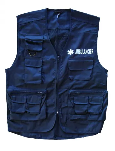 Gilet multipoches veste légère sans manches - AMBULANCIER - bleu marine 