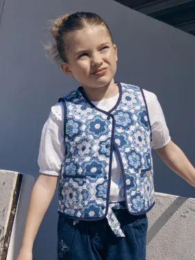 Gilet sans manches bleu et blanc réversible et matelassé