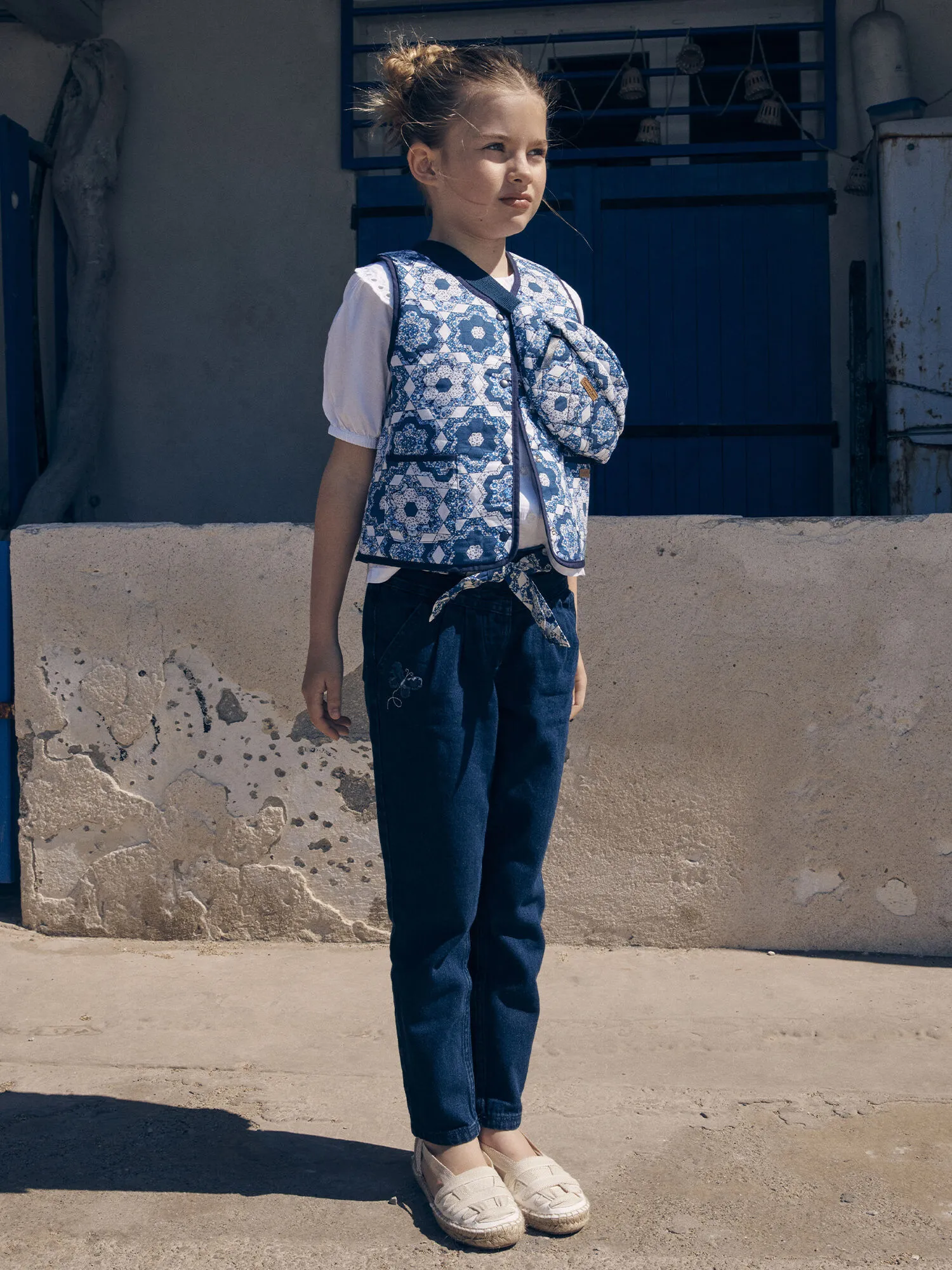 Gilet sans manches bleu et blanc réversible et matelassé