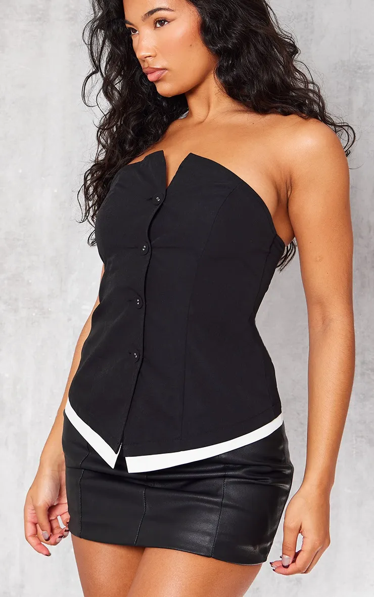 Gilet sans manches bustier en maille tissée noire à boutons