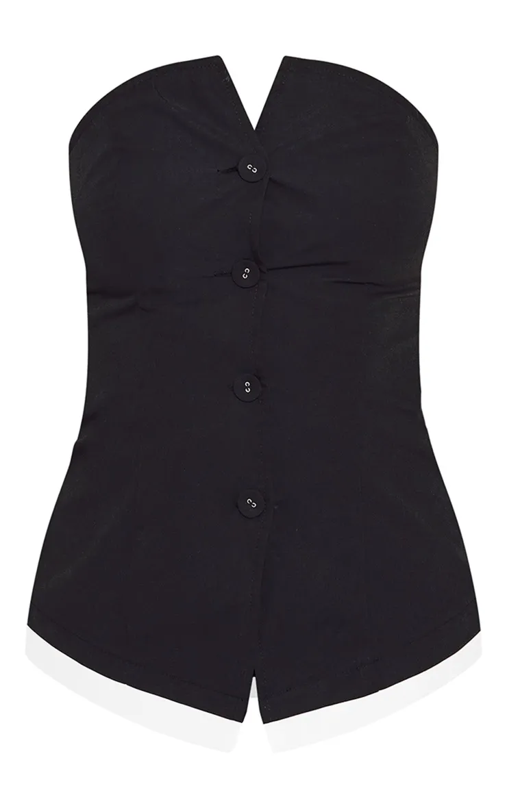 Gilet sans manches bustier en maille tissée noire à boutons