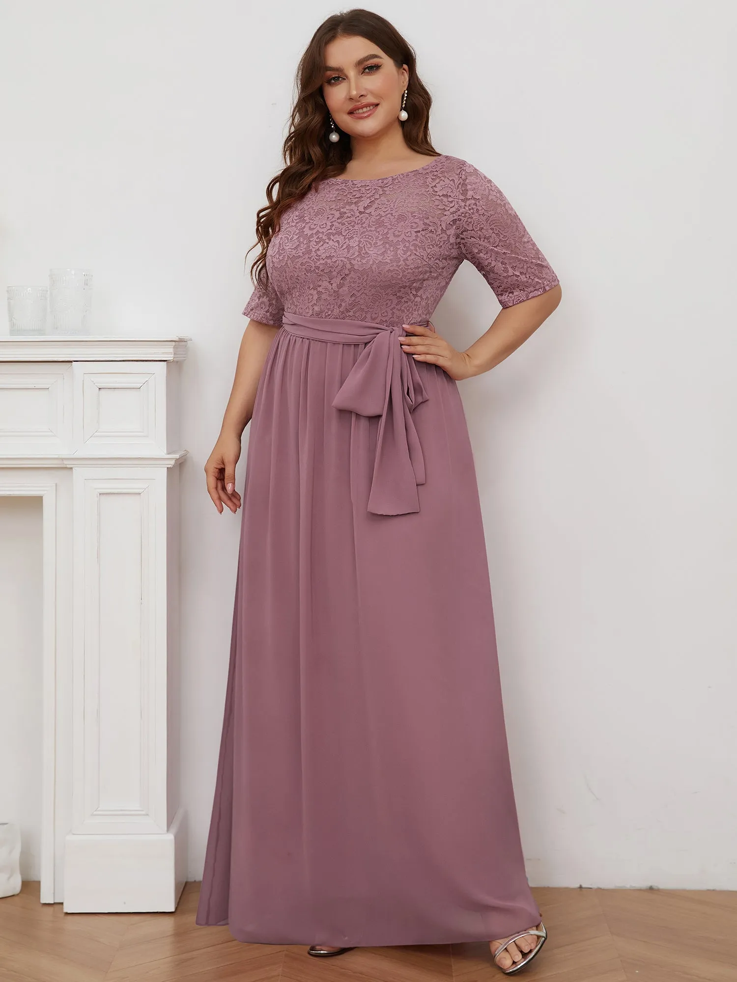 Grande taille Maxi longue dentelle Illusion Robes de mère de la mariée