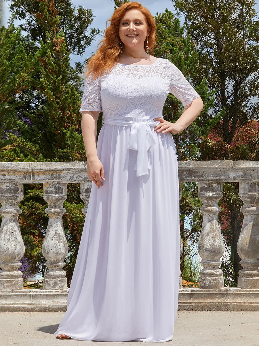 Grande taille Maxi longue dentelle Illusion Robes de mère de la mariée