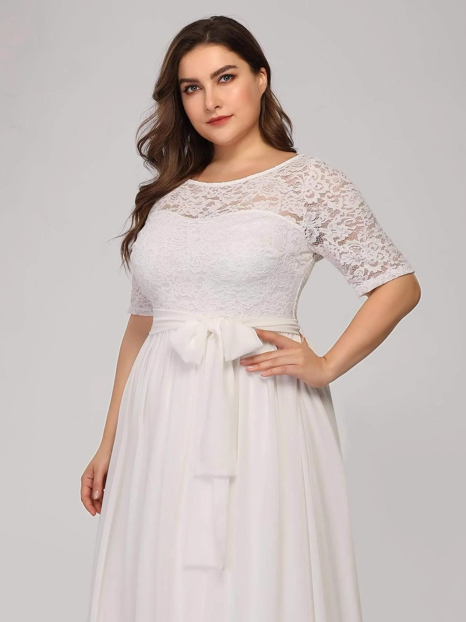 Grande taille Maxi longue dentelle Illusion Robes de mère de la mariée