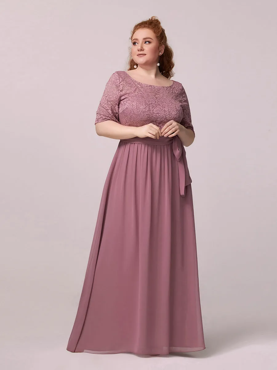 Grande taille Maxi longue dentelle Illusion Robes de mère de la mariée