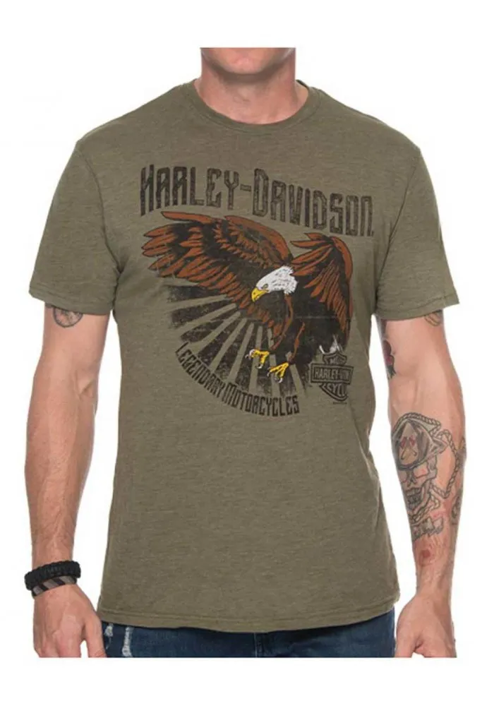 Harley-Davidson Hommes Primitive Eagle manches courtes Crew T-Shirt - Military Green 30297445