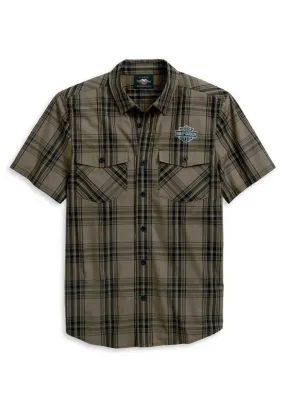 Harley-Davidson Hommes Winged Logo manches courtes Woven Plaid Shirt 96114-20VM