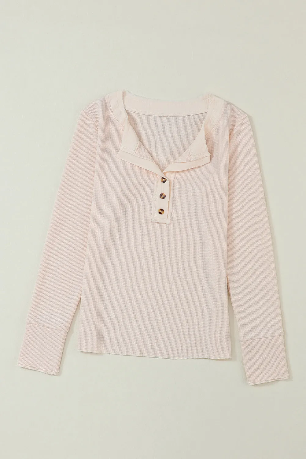 Haut Henley texturé en tricot gaufré beige