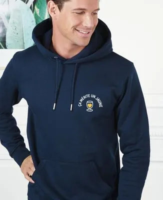 Hoodie zippé homme Ça mérite un jaune (brodé)