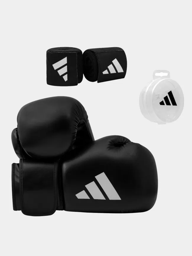 Kit boxe avec gants bandes et protège dents noir blanc - Adidas | wimod