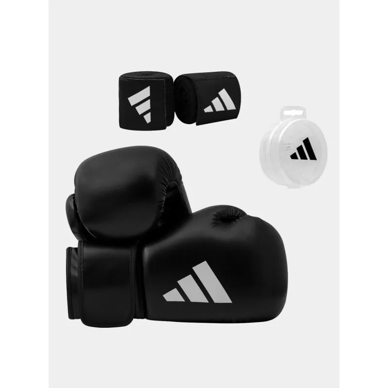 Kit boxe avec gants bandes et protège dents noir blanc - Adidas | wimod