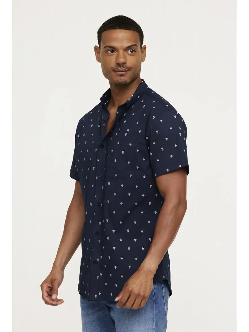 Lee Cooper - Chemise manches courtes coton slim DOCHO - Bleu marine