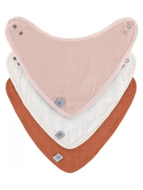 Lot de 3 bandanas en mousseline/éponge rose poudré/blanc cassé/rouille - Rose