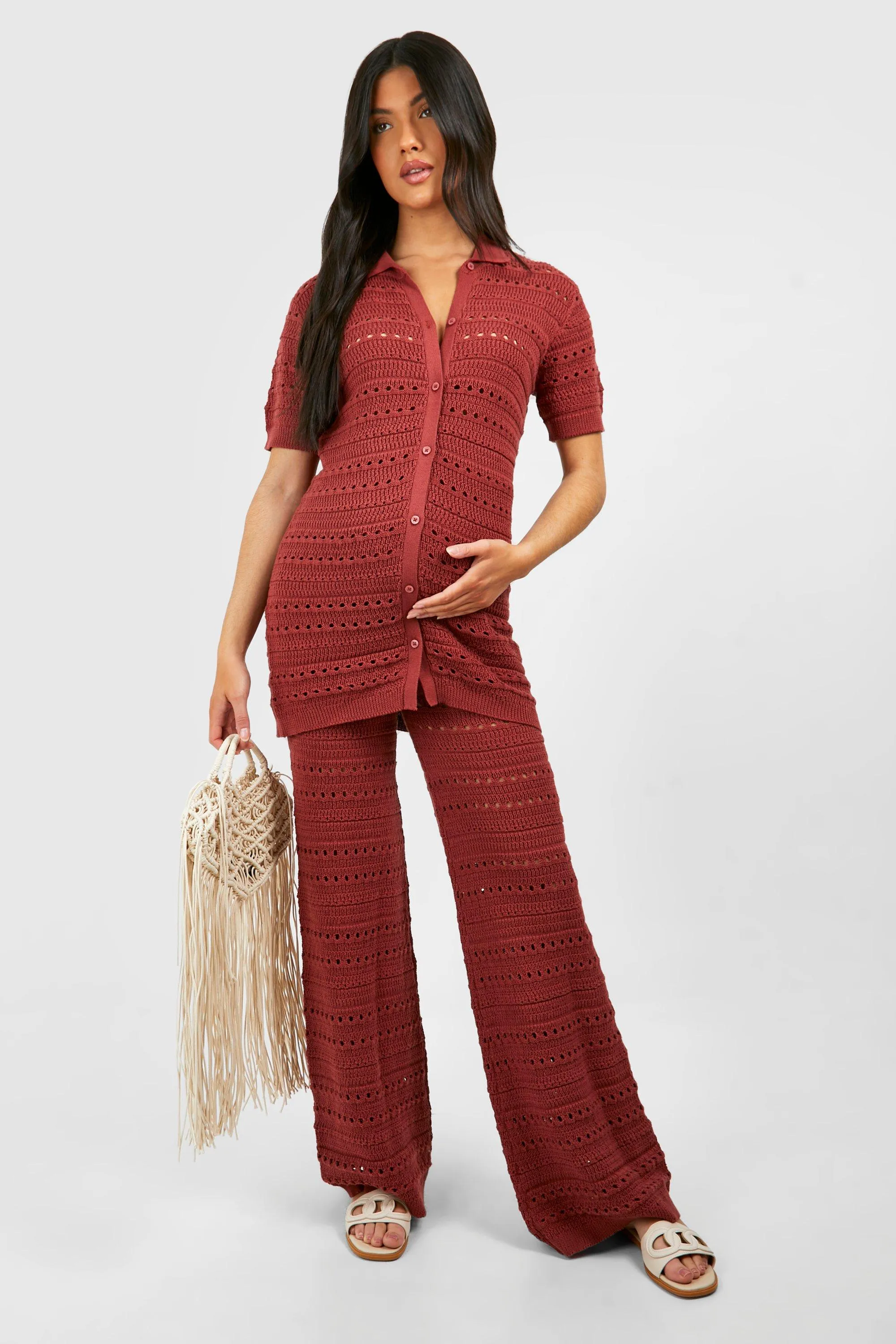 Maternité - Ensemble de grossesse avec chemise en crochet et pantalon large