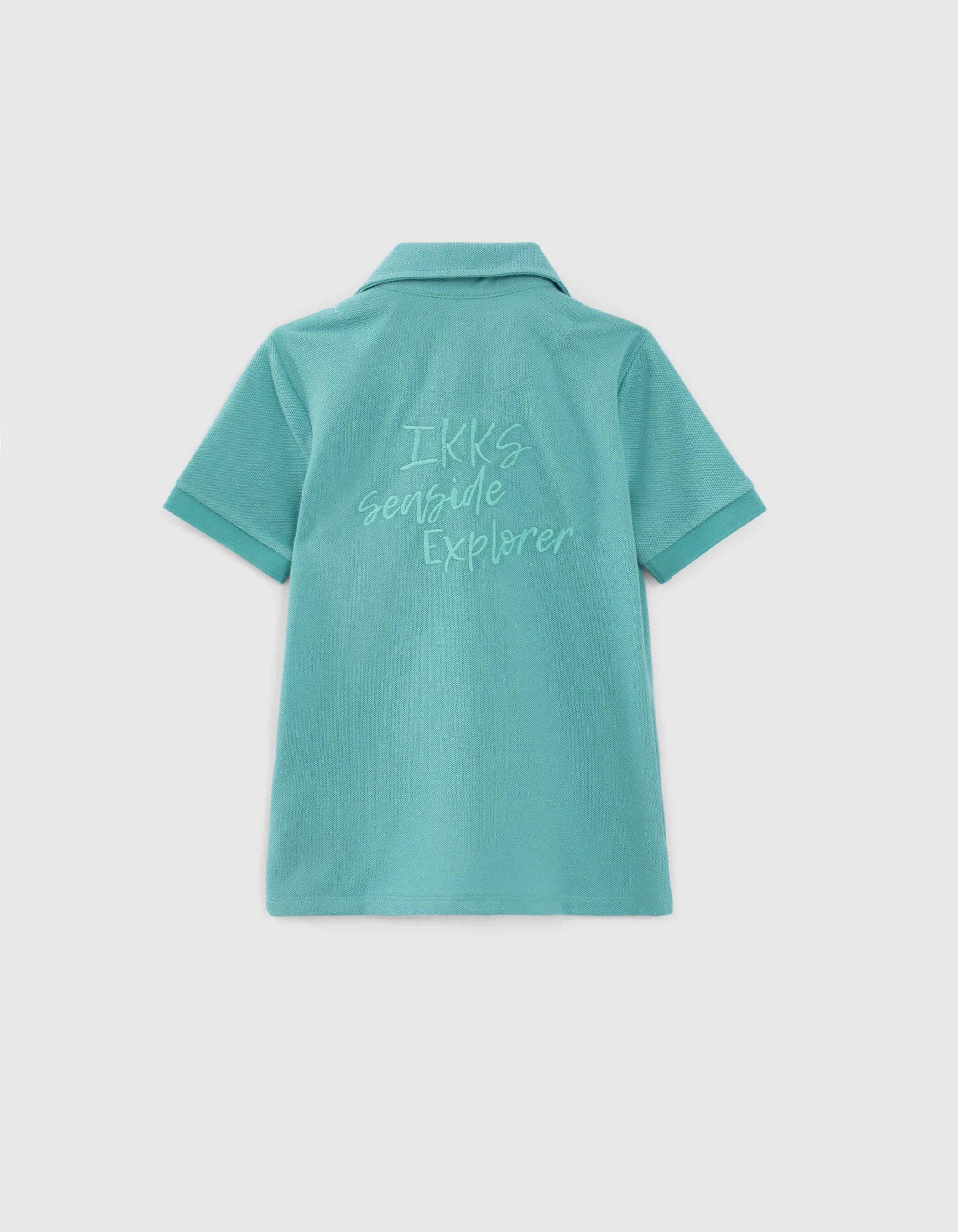 Polo turquoise col chemise trompe-l'oeil garçon