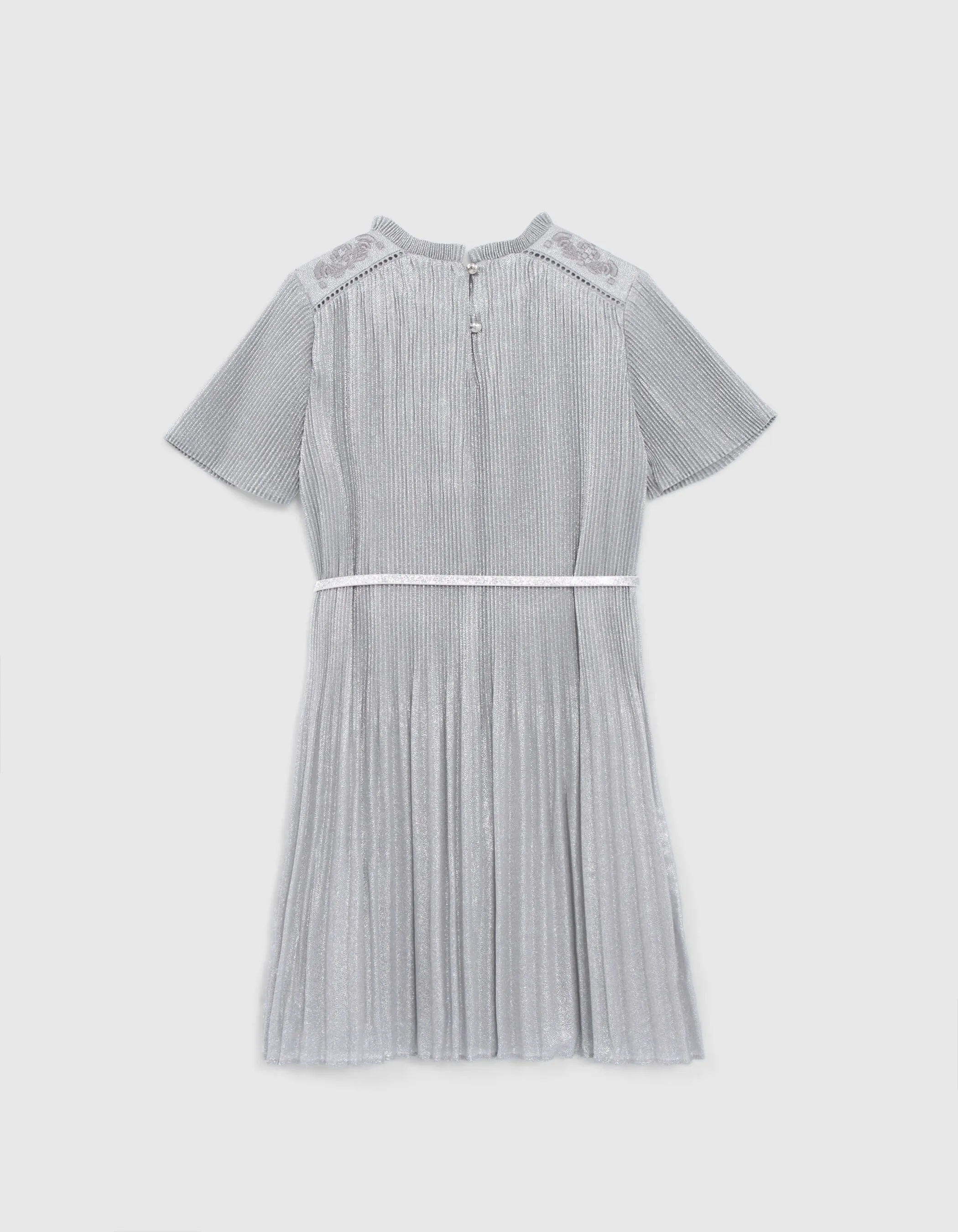 Robe argentée plissée broderies épaules fille