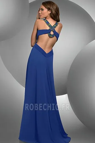 Robe de Bal taille haute Mousseline de soie Maigre Bleu foncé