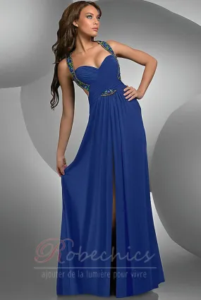 Robe de Bal taille haute Mousseline de soie Maigre Bleu foncé