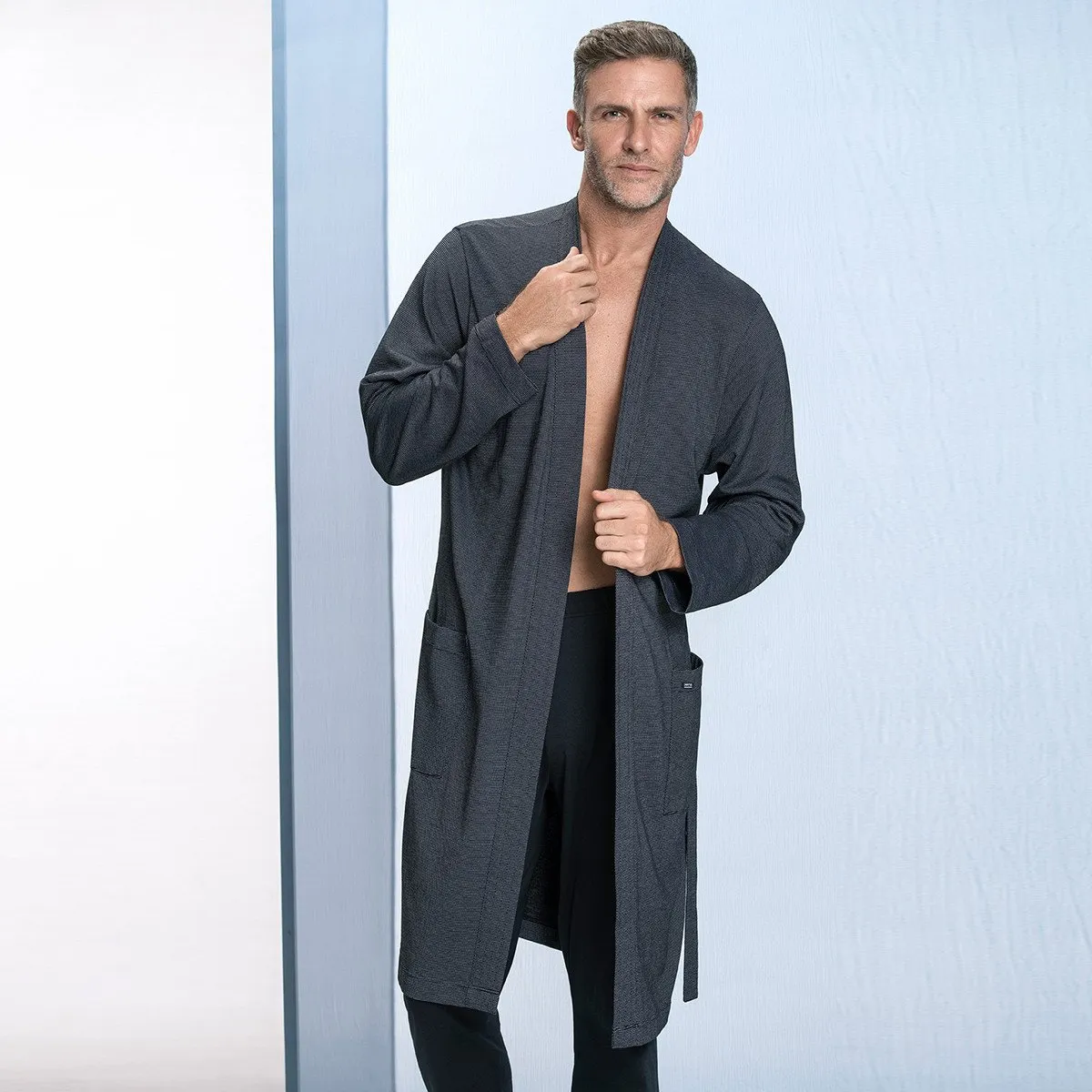 Robe de chambre homme en coton et modal motifs jacquard Ren Impetus