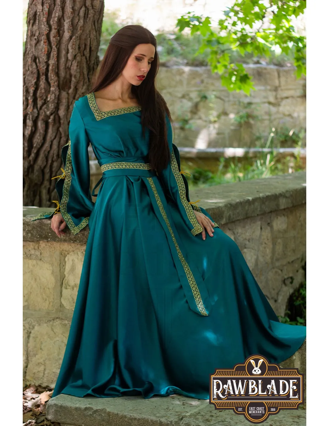 Robe de courtisane Shalott Renaissance - Turquoise ⚔️ Boutique Épées