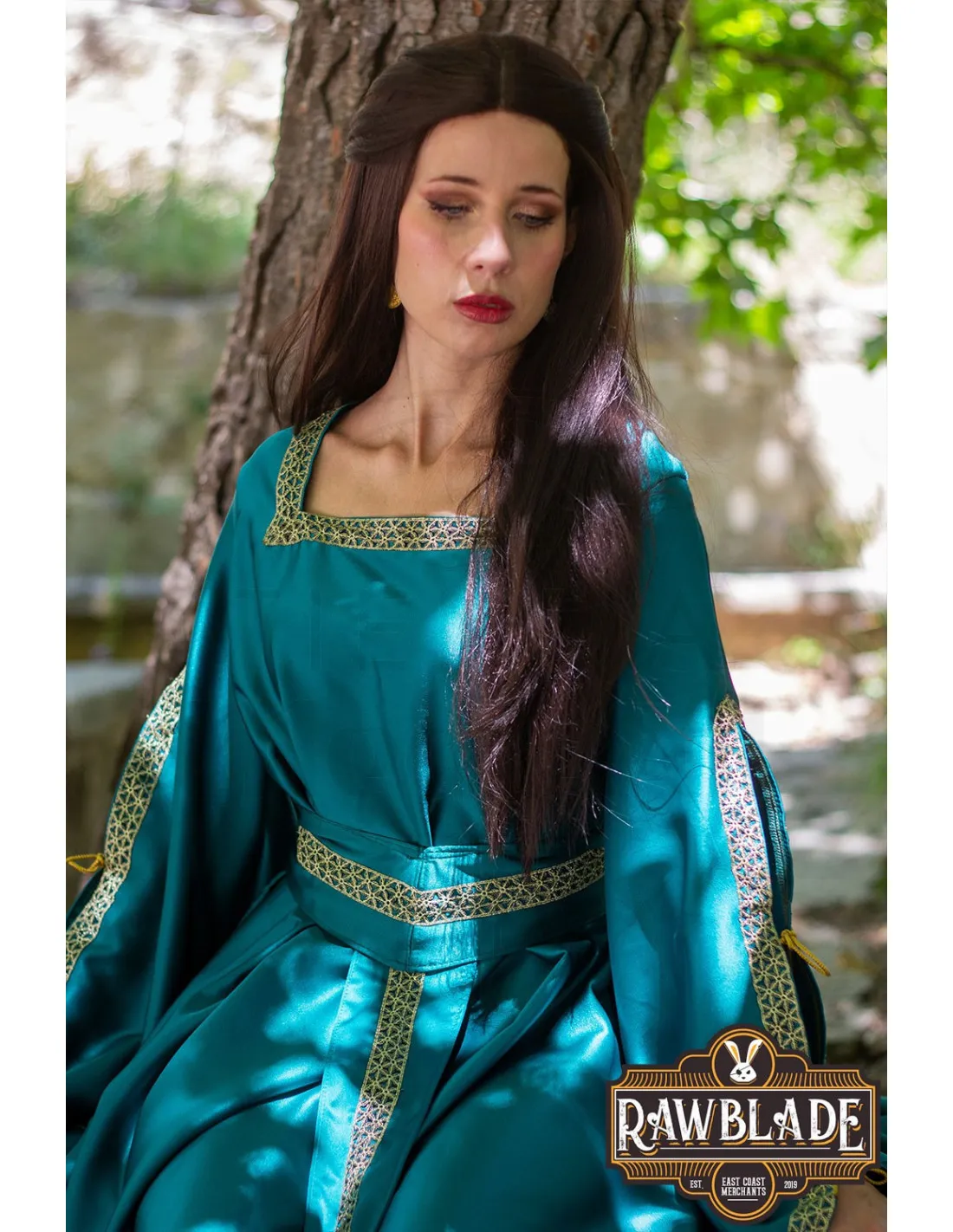 Robe de courtisane Shalott Renaissance - Turquoise ⚔️ Boutique Épées