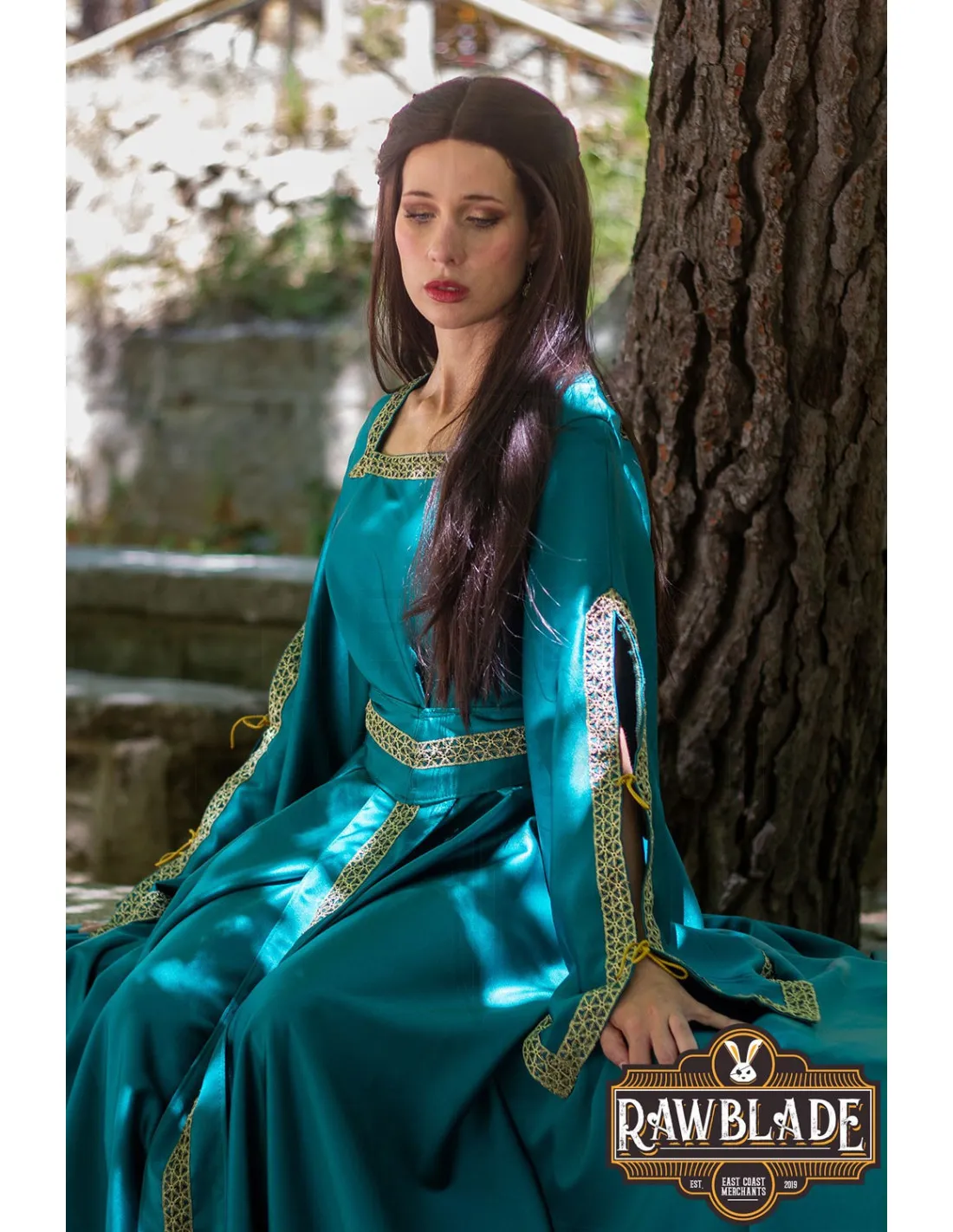 Robe de courtisane Shalott Renaissance - Turquoise ⚔️ Boutique Épées