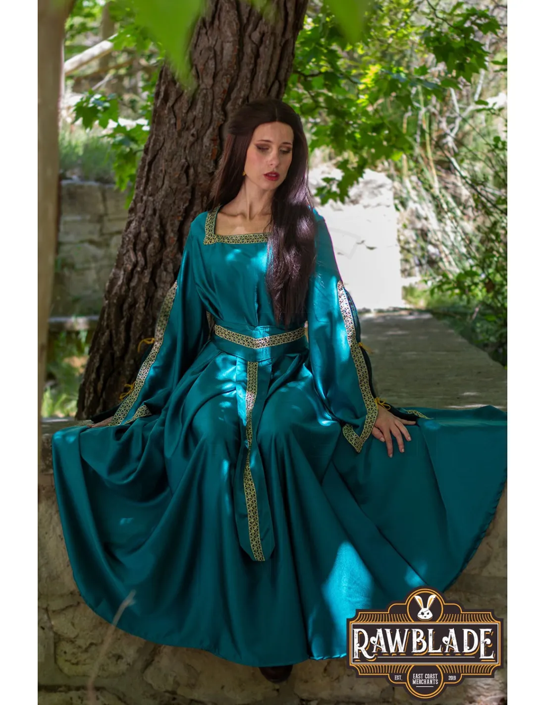 Robe de courtisane Shalott Renaissance - Turquoise ⚔️ Boutique Épées