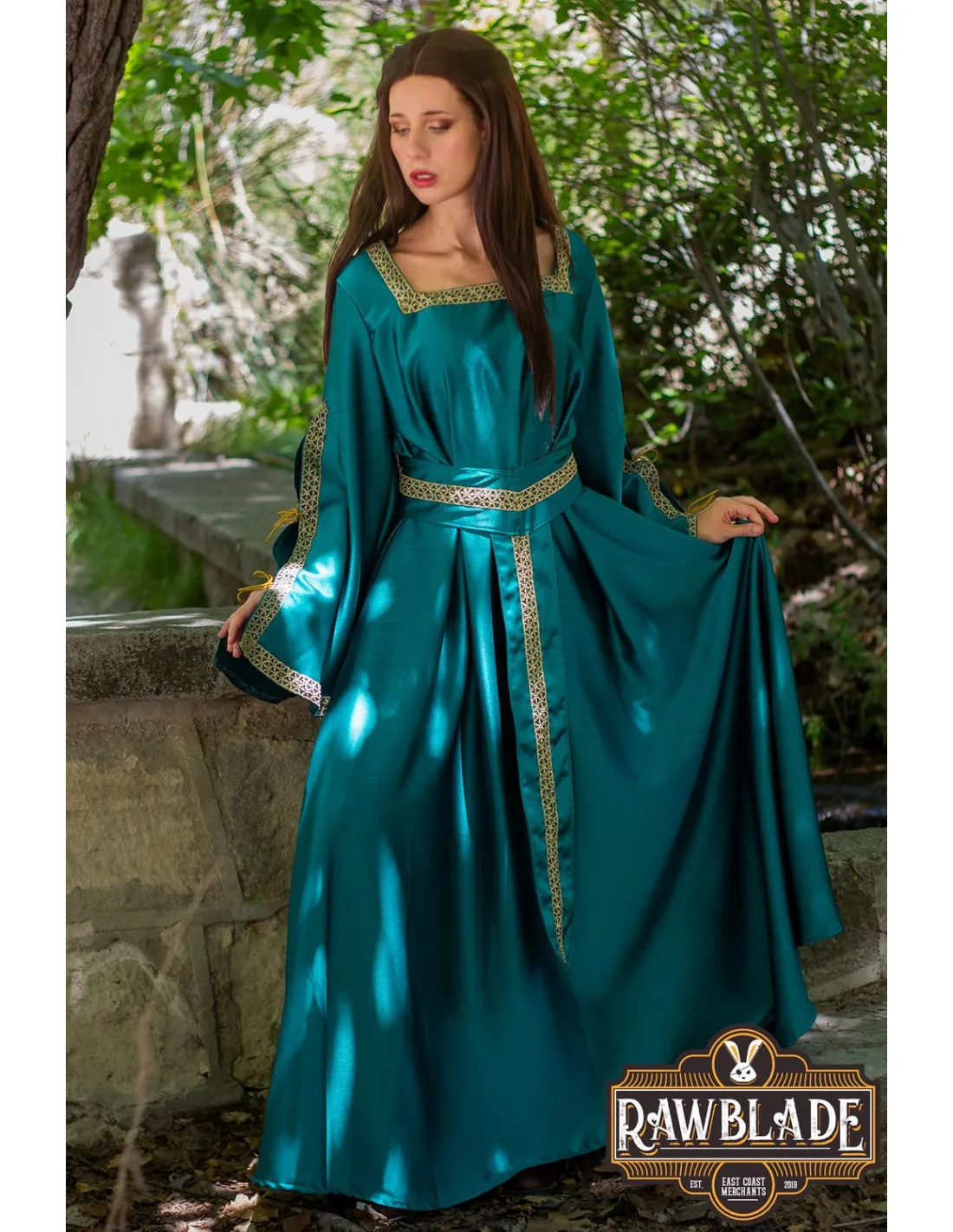 Robe de courtisane Shalott Renaissance - Turquoise ⚔️ Boutique Épées