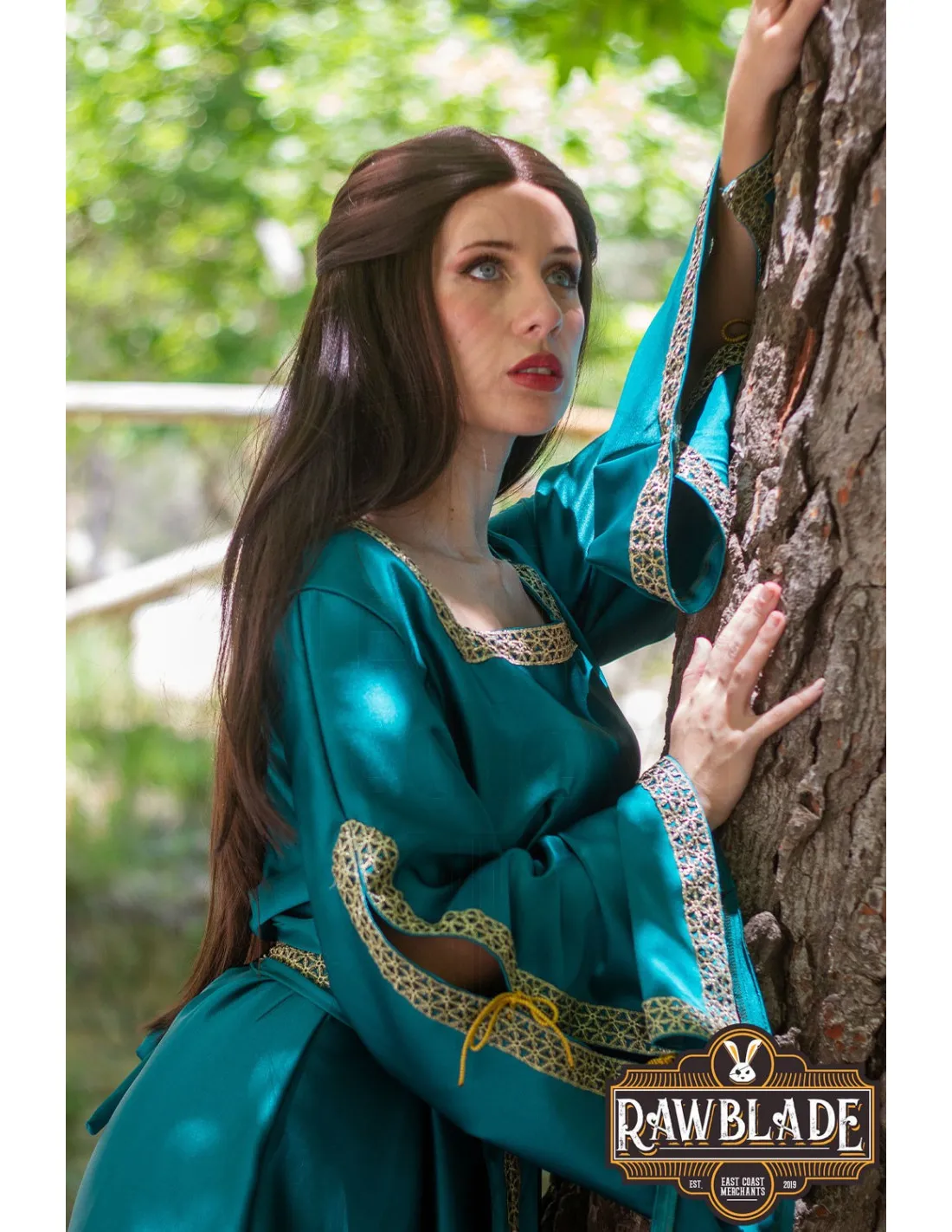 Robe de courtisane Shalott Renaissance - Turquoise ⚔️ Boutique Épées