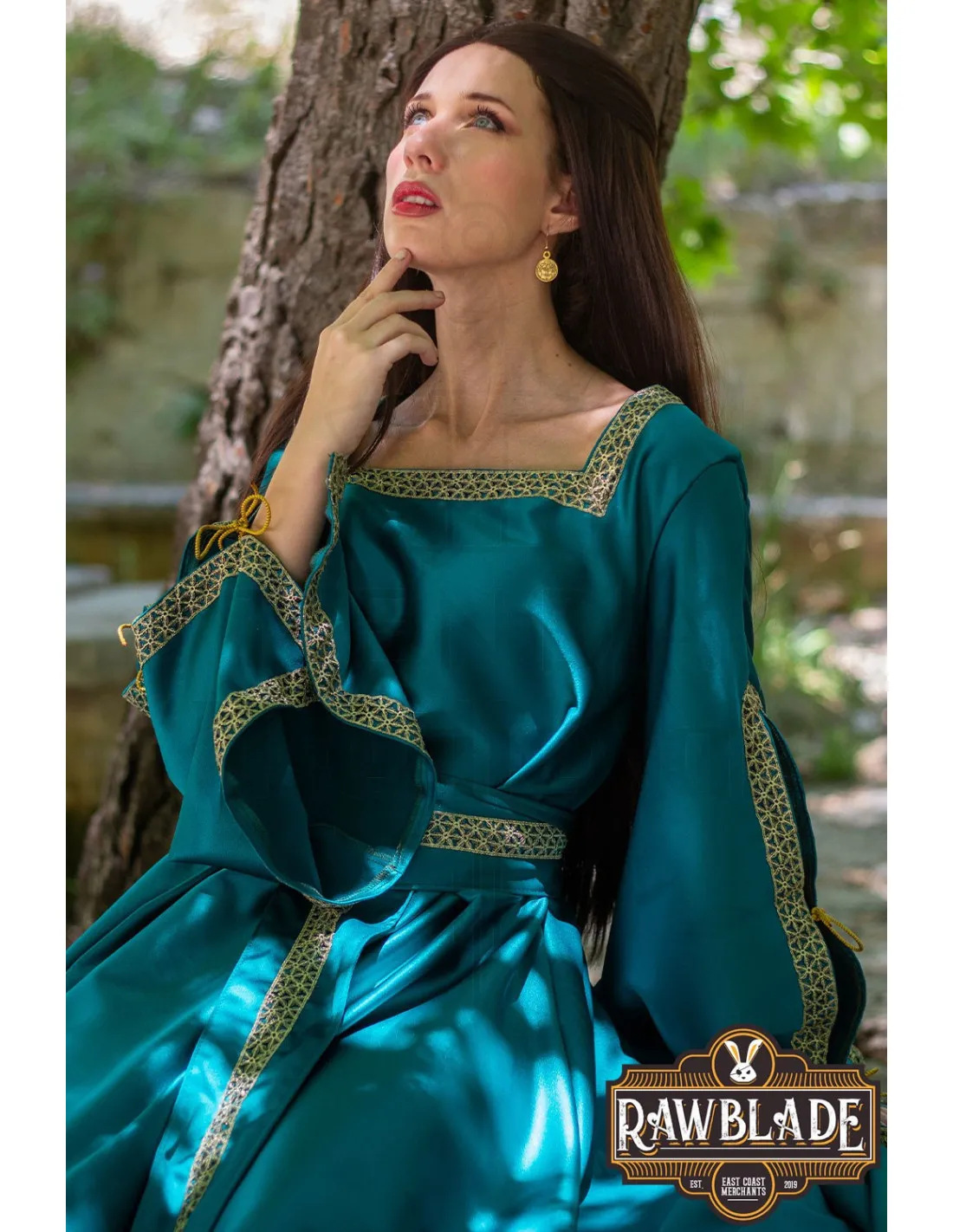 Robe de courtisane Shalott Renaissance - Turquoise ⚔️ Boutique Épées