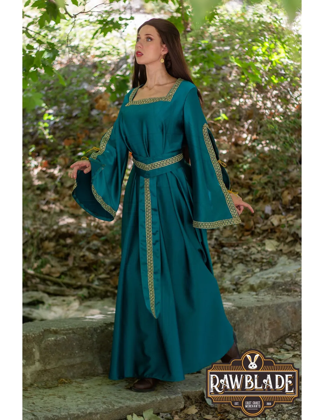 Robe de courtisane Shalott Renaissance - Turquoise ⚔️ Boutique Épées