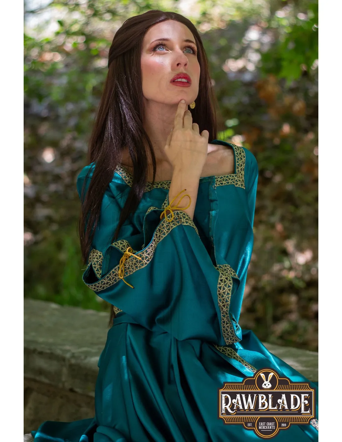 Robe de courtisane Shalott Renaissance - Turquoise ⚔️ Boutique Épées