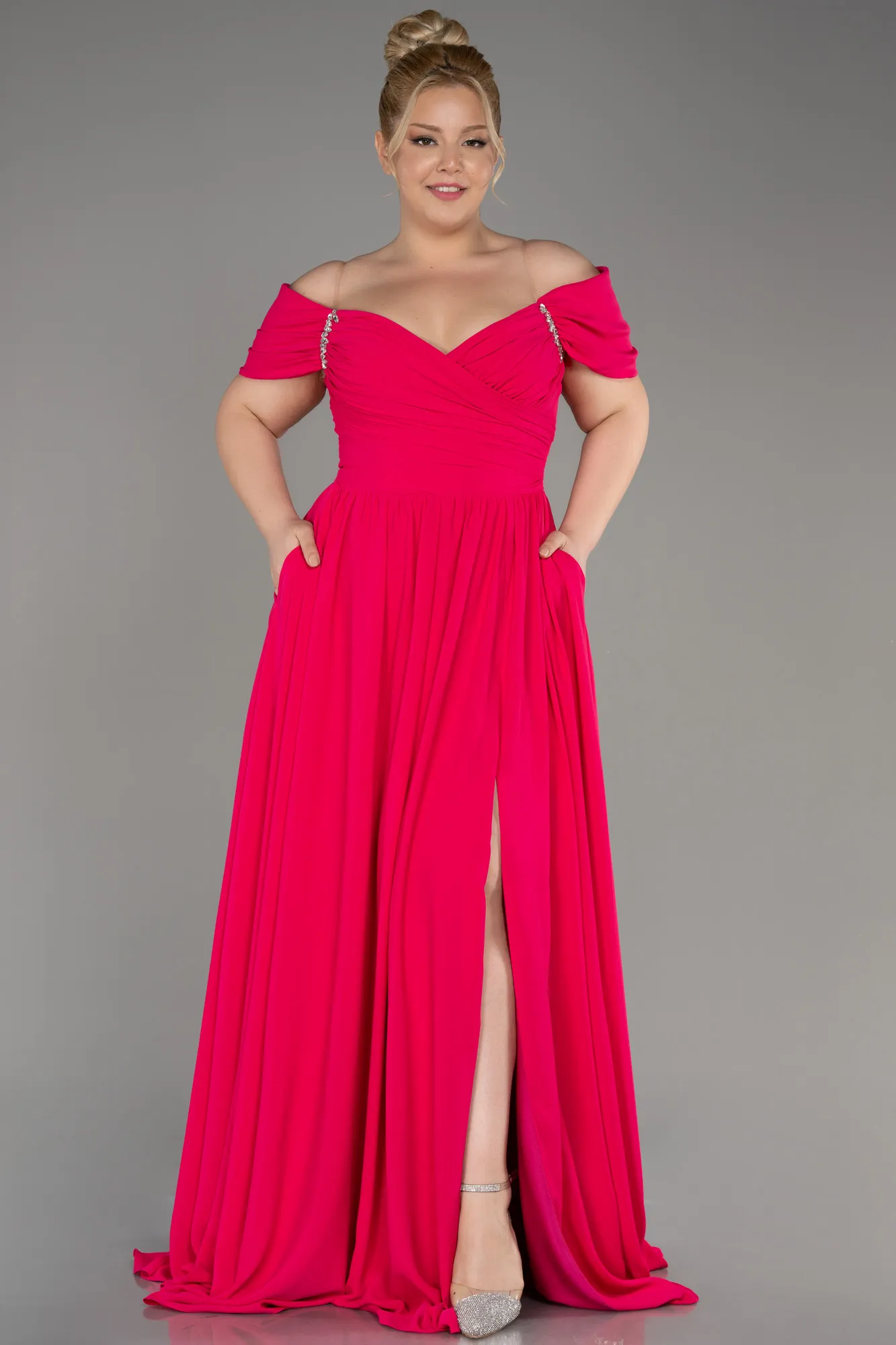 Robe de Soirée Grande Taille Longue Mousseline Bleu Marine ABU3738